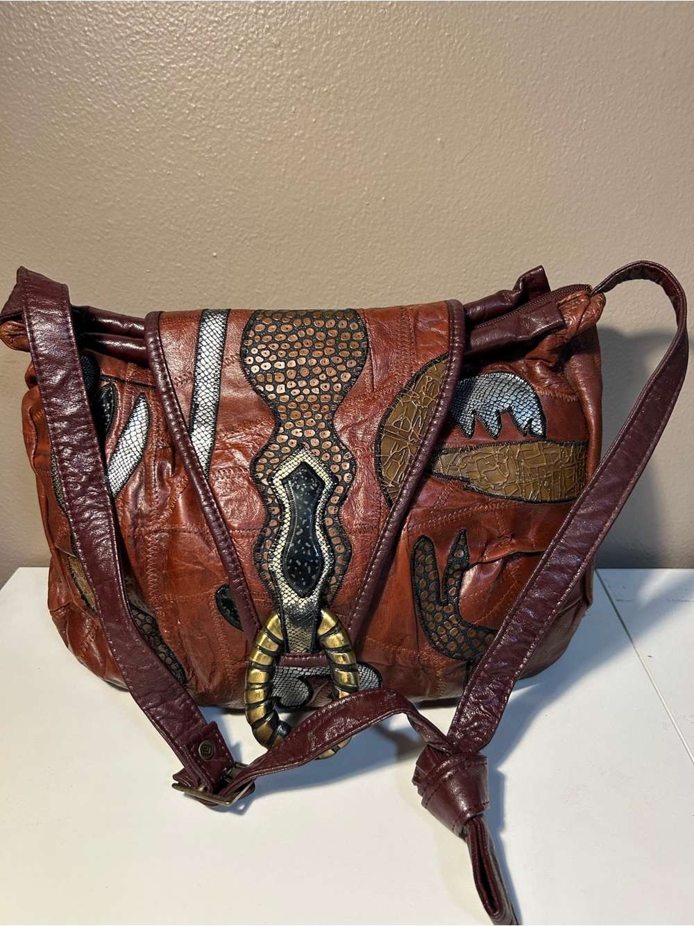 BPC Design Bag Plaza Corp Vintage Patchwork Leather Shoulder Bag Made In Korea